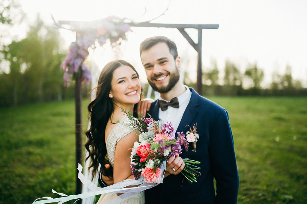 Happy bride and groom after wedding ceremony Happy bride and groom after wedding ceremony